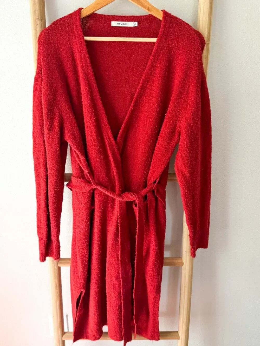 Moussy Red Knit Robe Longline Belted Cozy Lounge Women’s One Size OS - Picture 1 of 7